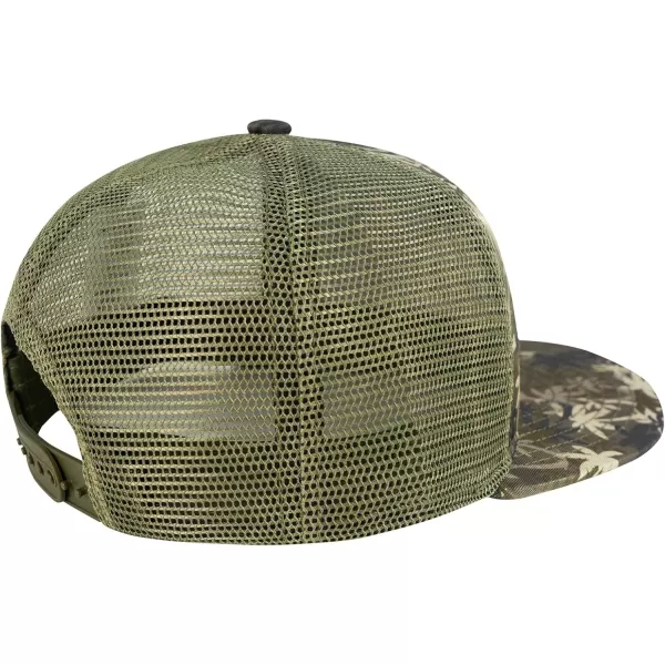 BASSDASH Flat Brim Trucker Cap Adjustable Snapback Hat Mesh Back for Men WomenPalm Tree Camo
