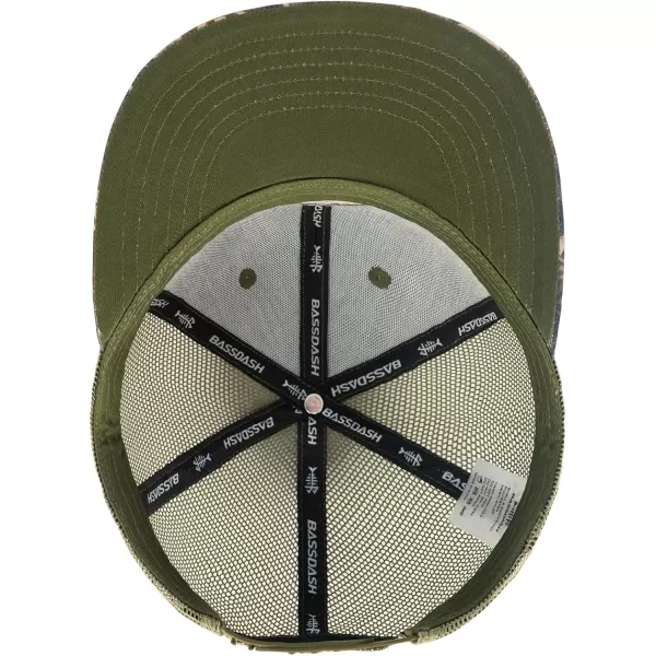 BASSDASH Flat Brim Trucker Cap Adjustable Snapback Hat Mesh Back for Men WomenPalm Tree Camo