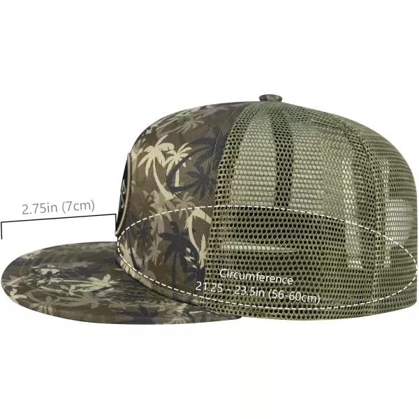 BASSDASH Flat Brim Trucker Cap Adjustable Snapback Hat Mesh Back for Men WomenPalm Tree Camo