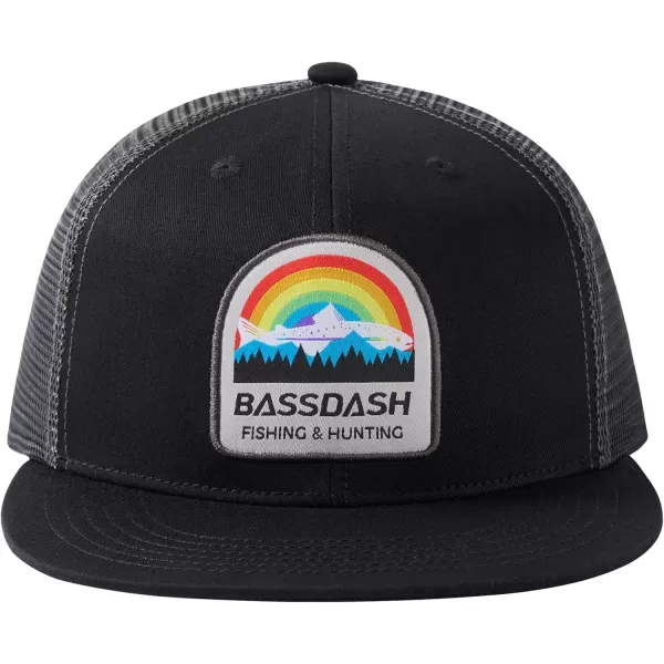 BASSDASH Flat Brim Trucker Cap Adjustable Snapback Hat Mesh Back for Men WomenRainbow Trout