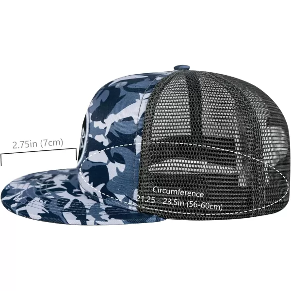 BASSDASH Flat Brim Trucker Cap Adjustable Snapback Hat Mesh Back for Men WomenShark Camo
