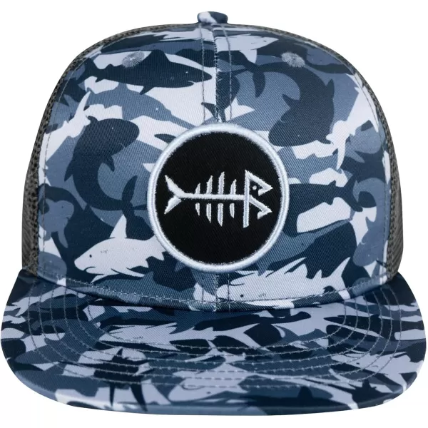 BASSDASH Flat Brim Trucker Cap Adjustable Snapback Hat Mesh Back for Men WomenShark Camo