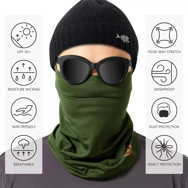 BASSDASH Fleece Neck Gaiter with Nose Hole Winter Face Mask for Men Women Windproof Scarf for Fishing Hunting SkiingArmy Green