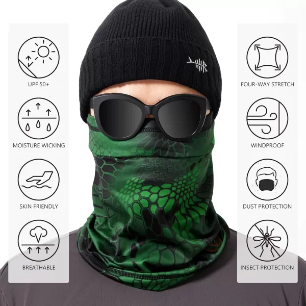 BASSDASH Fleece Neck Gaiter with Nose Hole Winter Face Mask for Men Women Windproof Scarf for Fishing Hunting SkiingGreen Scales