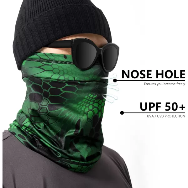 BASSDASH Fleece Neck Gaiter with Nose Hole Winter Face Mask for Men Women Windproof Scarf for Fishing Hunting SkiingGreen Scales