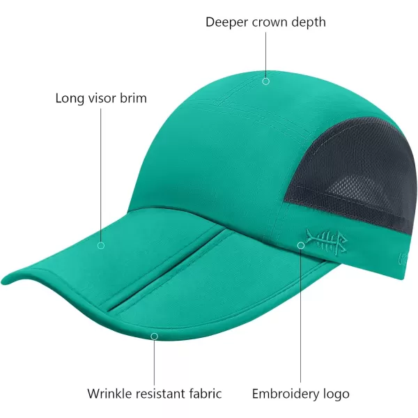 BASSDASH Folding Fishing Baseball Cap UPF 50 Water Resistant Outdoor Portable Brim Hats for Women Men Hiking AdjustableAqua Green