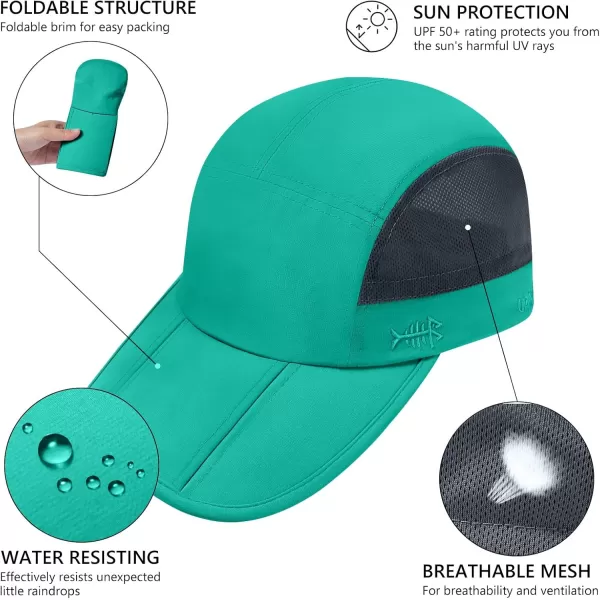 BASSDASH Folding Fishing Baseball Cap UPF 50 Water Resistant Outdoor Portable Brim Hats for Women Men Hiking AdjustableAqua Green