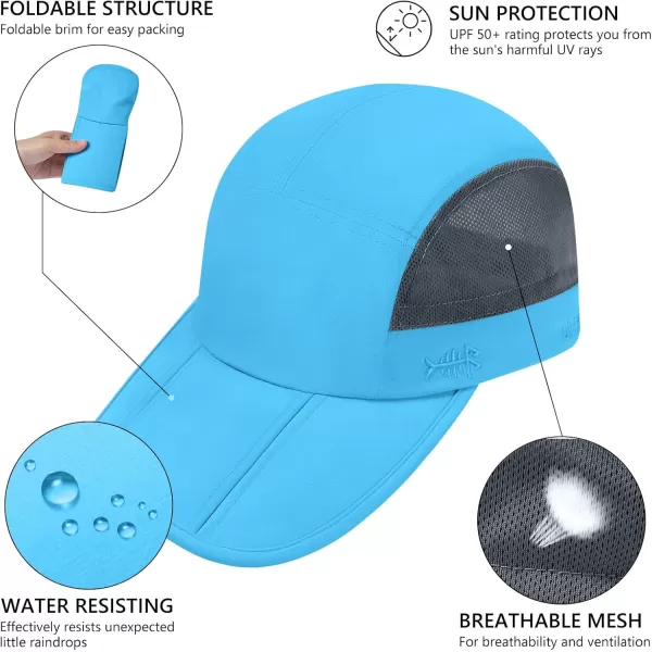 BASSDASH Folding Fishing Baseball Cap UPF 50 Water Resistant Outdoor Portable Brim Hats for Women Men Hiking AdjustableCyan Blue