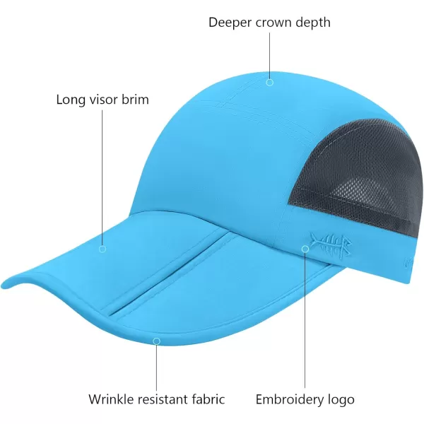 BASSDASH Folding Fishing Baseball Cap UPF 50 Water Resistant Outdoor Portable Brim Hats for Women Men Hiking AdjustableCyan Blue