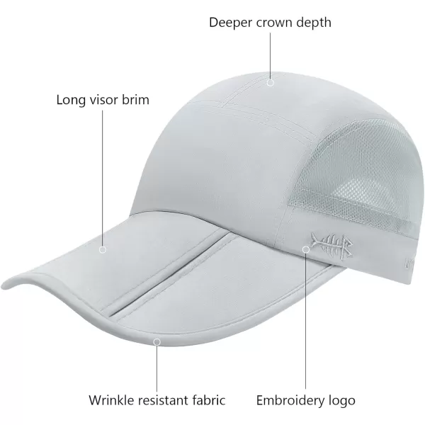 BASSDASH Folding Fishing Baseball Cap UPF 50 Water Resistant Outdoor Portable Brim Hats for Women Men Hiking AdjustableLight Grey