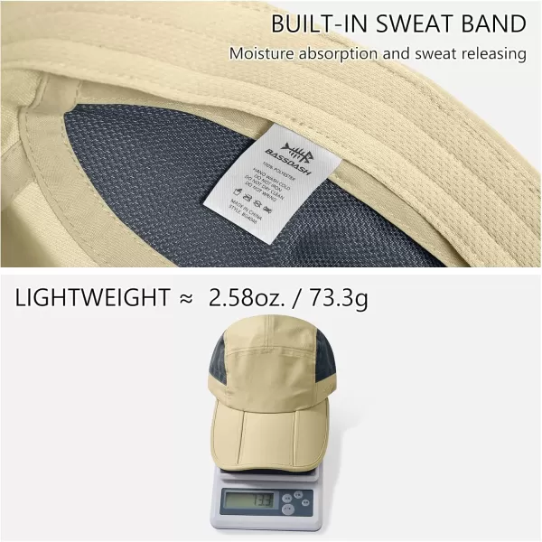 BASSDASH Folding Fishing Baseball Cap UPF 50 Water Resistant Outdoor Portable Brim Hats for Women Men Hiking AdjustableLight Khaki