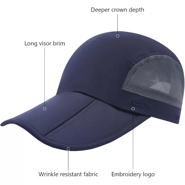 BASSDASH Folding Fishing Baseball Cap UPF 50 Water Resistant Outdoor Portable Brim Hats for Women Men Hiking AdjustableNavy Blue