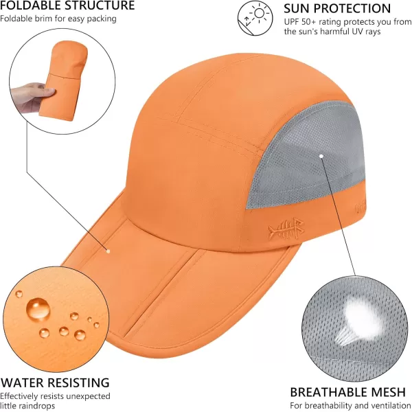 BASSDASH Folding Fishing Baseball Cap UPF 50 Water Resistant Outdoor Portable Brim Hats for Women Men Hiking AdjustablePumpkin