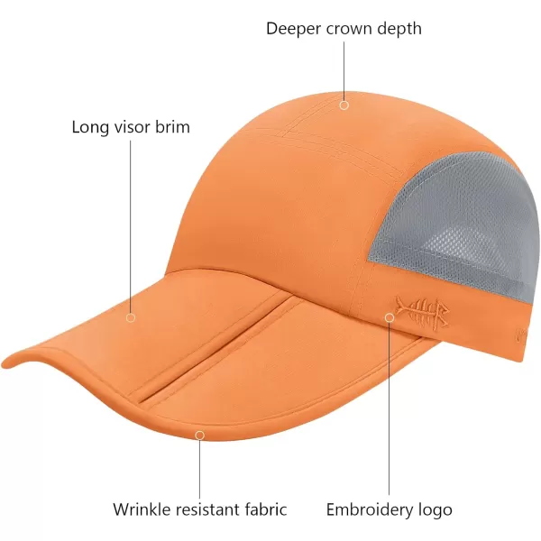 BASSDASH Folding Fishing Baseball Cap UPF 50 Water Resistant Outdoor Portable Brim Hats for Women Men Hiking AdjustablePumpkin