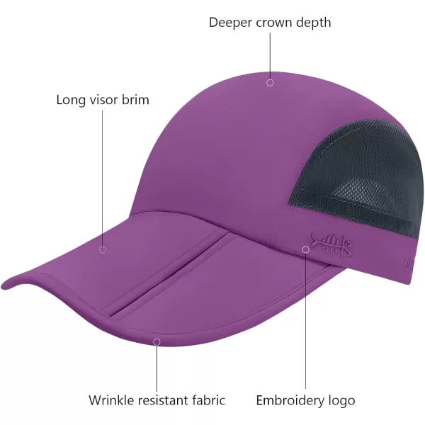 BASSDASH Folding Fishing Baseball Cap UPF 50 Water Resistant Outdoor Portable Brim Hats for Women Men Hiking AdjustablePurple
