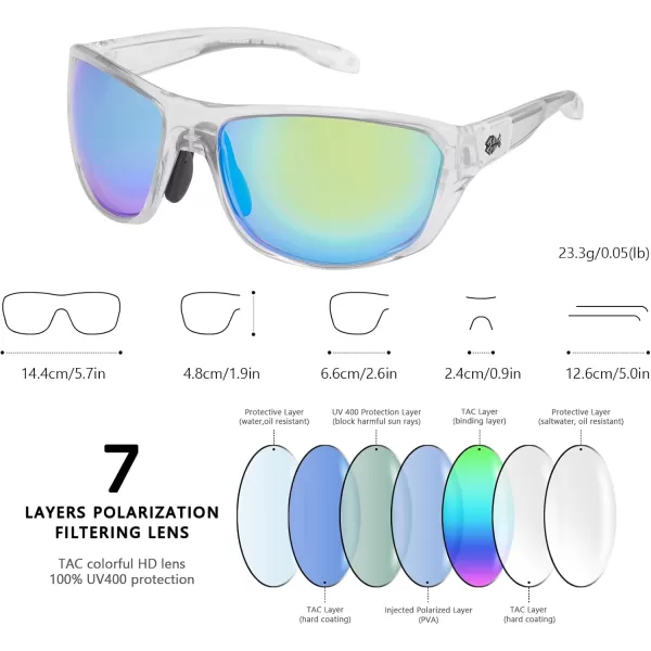 BASSDASH Polarized Sports Sunglasses for Men Women Fishing Driving Hiking UV400 with Lightweight TPX Unbreakable FrameClear White Framegreen Mirror Lens