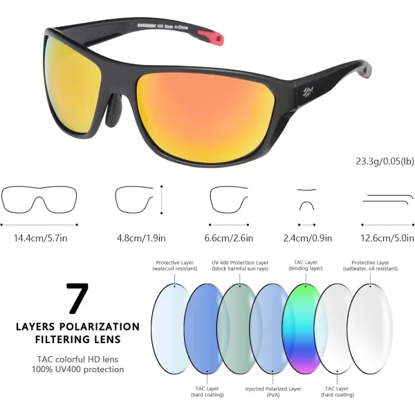 BASSDASH Polarized Sports Sunglasses for Men Women Fishing Driving Hiking UV400 with Lightweight TPX Unbreakable FrameMatte Black Framered Mirror Lens