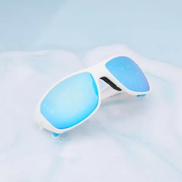 BASSDASH Polarized Sports Sunglasses for Men Women Fishing Driving Hiking UV400 with Lightweight TPX Unbreakable FrameMatte White Frameice Blue Mirror Lens