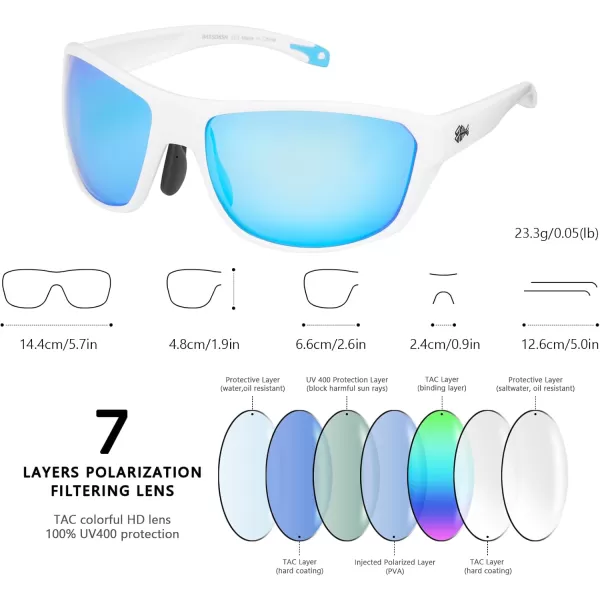 BASSDASH Polarized Sports Sunglasses for Men Women Fishing Driving Hiking UV400 with Lightweight TPX Unbreakable FrameMatte White Frameice Blue Mirror Lens