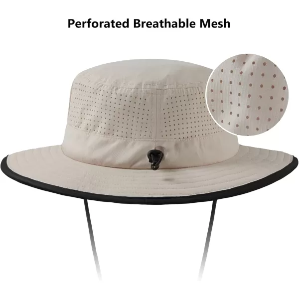 BASSDASH UPF 50 WaterResistant Fishing Bucket Hat with Laser Perforated Mesh Adjustable for Men Women Outdoor HikingBeige