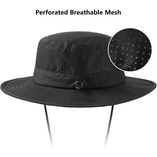 BASSDASH UPF 50 WaterResistant Fishing Bucket Hat with Laser Perforated Mesh Adjustable for Men Women Outdoor HikingBlack