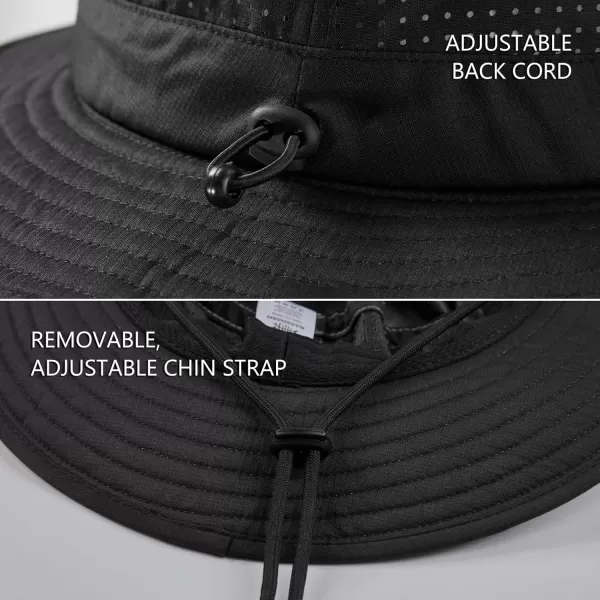 BASSDASH UPF 50 WaterResistant Fishing Bucket Hat with Laser Perforated Mesh Adjustable for Men Women Outdoor HikingBlack