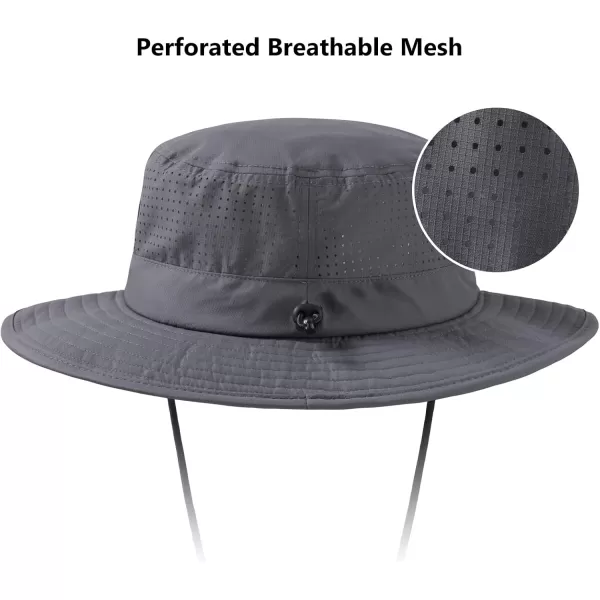 BASSDASH UPF 50 WaterResistant Fishing Bucket Hat with Laser Perforated Mesh Adjustable for Men Women Outdoor HikingDark Grey