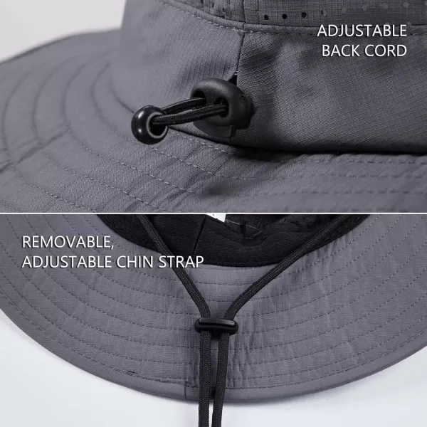 BASSDASH UPF 50 WaterResistant Fishing Bucket Hat with Laser Perforated Mesh Adjustable for Men Women Outdoor HikingDark Grey