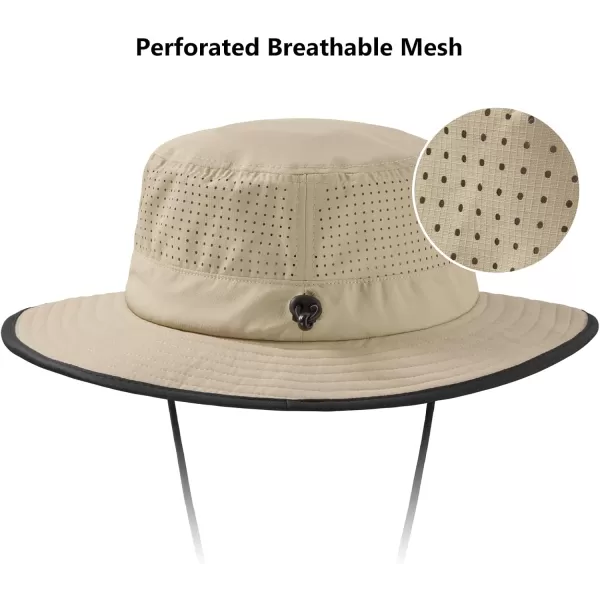 BASSDASH UPF 50 WaterResistant Fishing Bucket Hat with Laser Perforated Mesh Adjustable for Men Women Outdoor HikingKhaki