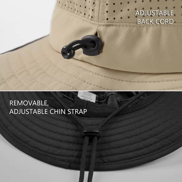 BASSDASH UPF 50 WaterResistant Fishing Bucket Hat with Laser Perforated Mesh Adjustable for Men Women Outdoor HikingKhaki