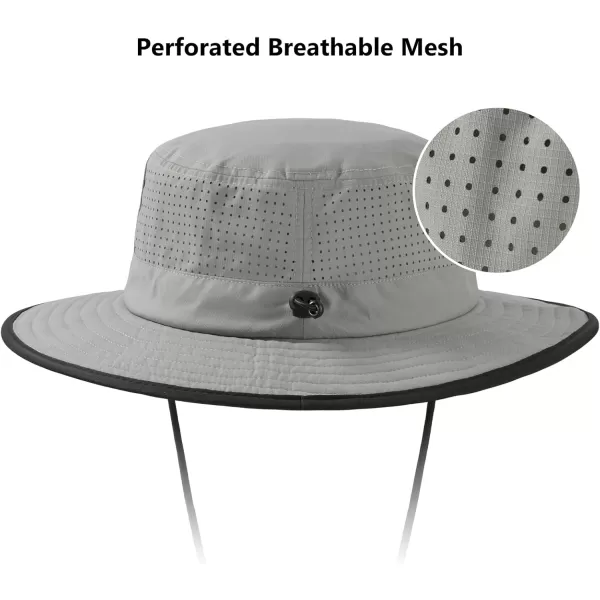 BASSDASH UPF 50 WaterResistant Fishing Bucket Hat with Laser Perforated Mesh Adjustable for Men Women Outdoor HikingLight Grey