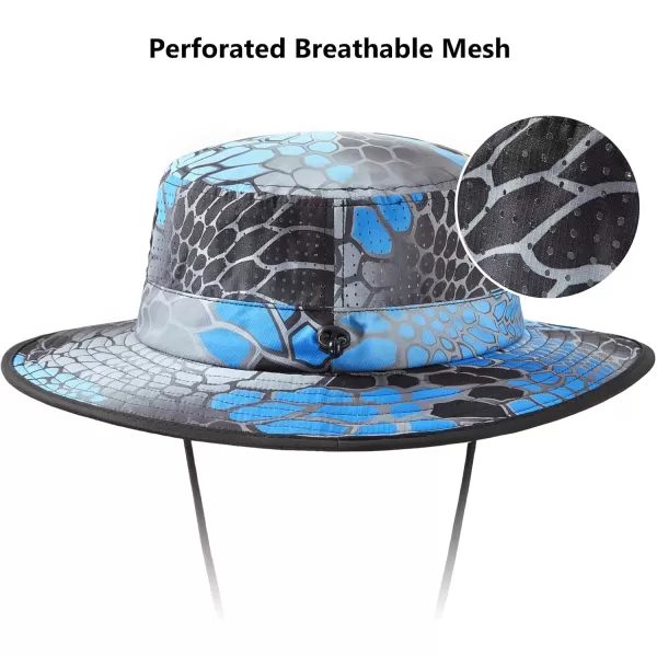 BASSDASH UPF 50 WaterResistant Fishing Bucket Hat with Laser Perforated Mesh Adjustable for Men Women Outdoor HikingNeptune Scales