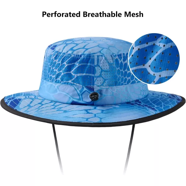 BASSDASH UPF 50 WaterResistant Fishing Bucket Hat with Laser Perforated Mesh Adjustable for Men Women Outdoor HikingOcean Scales