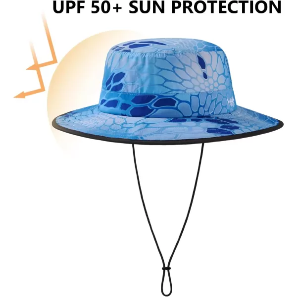 BASSDASH UPF 50 WaterResistant Fishing Bucket Hat with Laser Perforated Mesh Adjustable for Men Women Outdoor HikingOcean Scales