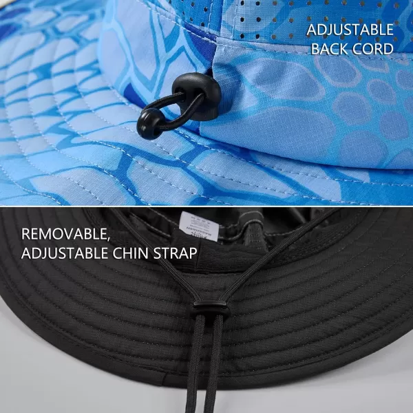 BASSDASH UPF 50 WaterResistant Fishing Bucket Hat with Laser Perforated Mesh Adjustable for Men Women Outdoor HikingOcean Scales