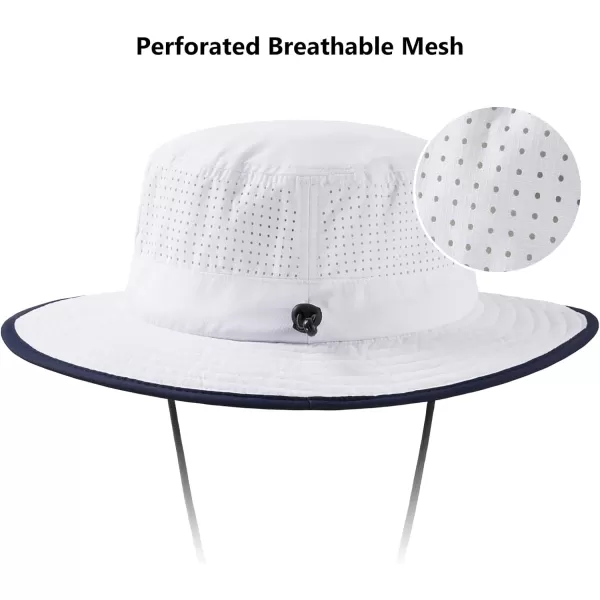 BASSDASH UPF 50 WaterResistant Fishing Bucket Hat with Laser Perforated Mesh Adjustable for Men Women Outdoor HikingWhite