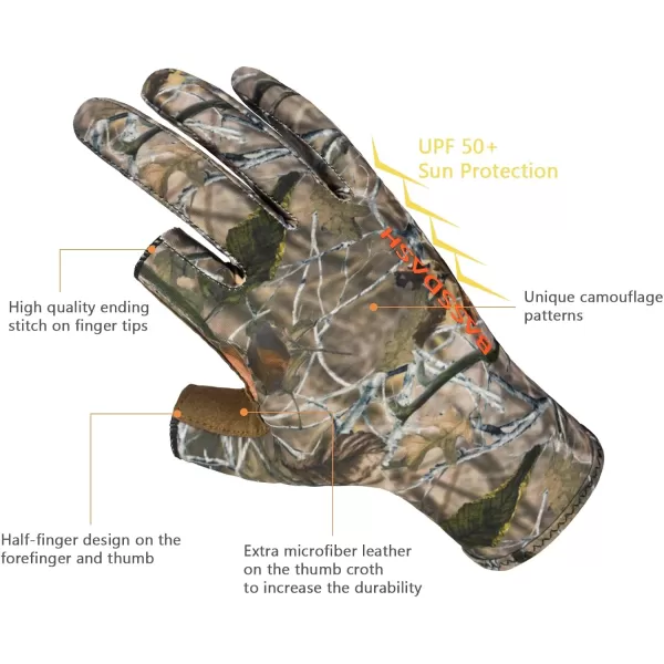 BASSDASH Unisex Fingerless Camo Hunting Gloves for Mens Womens Early Season Warm Weather UPF 50 Lightweight Fishing Photography HG03Autumn Forest