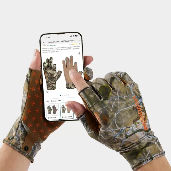 BASSDASH Unisex Fingerless Camo Hunting Gloves for Mens Womens Early Season Warm Weather UPF 50 Lightweight Fishing Photography HG03Autumn Forest