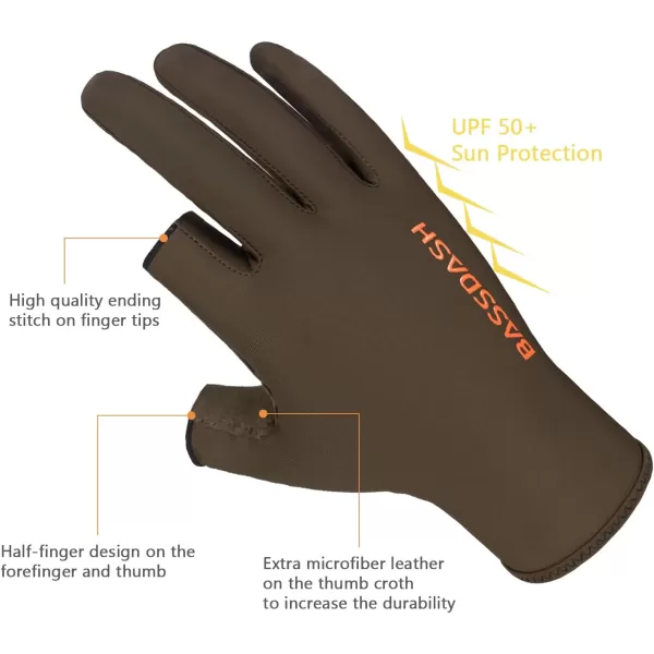 BASSDASH Unisex Fingerless Camo Hunting Gloves for Mens Womens Early Season Warm Weather UPF 50 Lightweight Fishing Photography HG03Brown