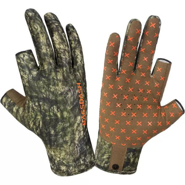 BASSDASH Unisex Fingerless Camo Hunting Gloves for Mens Womens Early Season Warm Weather UPF 50 Lightweight Fishing Photography HG03Mossy Wood