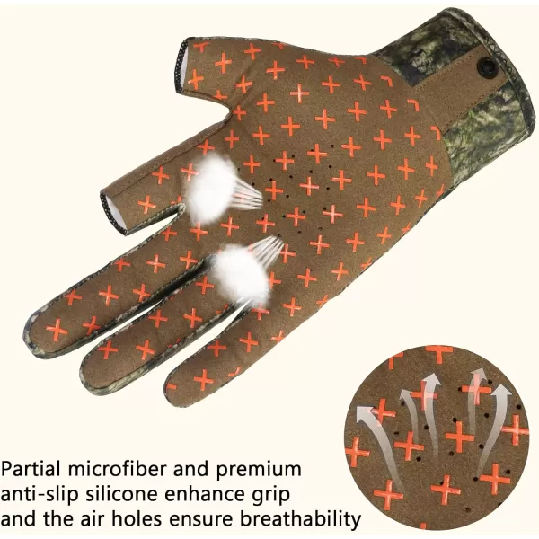 BASSDASH Unisex Fingerless Camo Hunting Gloves for Mens Womens Early Season Warm Weather UPF 50 Lightweight Fishing Photography HG03Mossy Wood