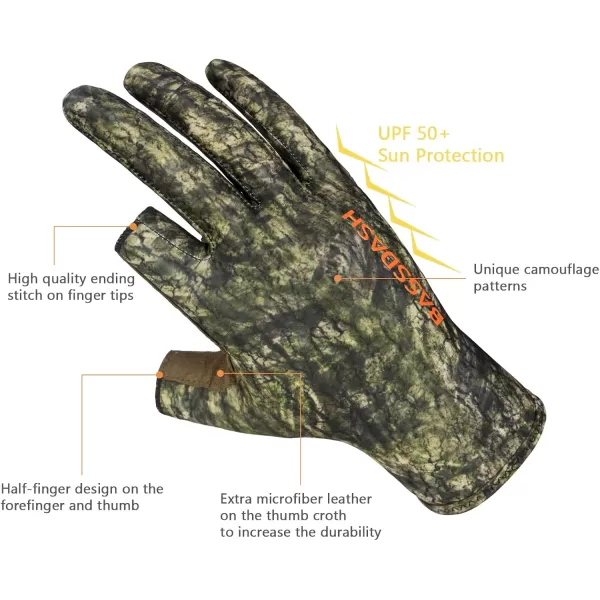 BASSDASH Unisex Fingerless Camo Hunting Gloves for Mens Womens Early Season Warm Weather UPF 50 Lightweight Fishing Photography HG03Mossy Wood