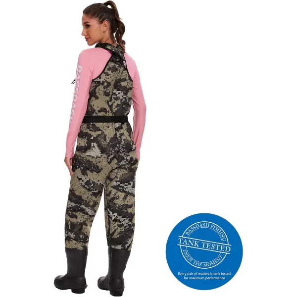 BASSDASH Women Neoprene Chest Waders Desolve Bare Camo for Fishing Hunting with 600 Grams Insulated Rubber Boot FootBoot Foot  Bare Camo