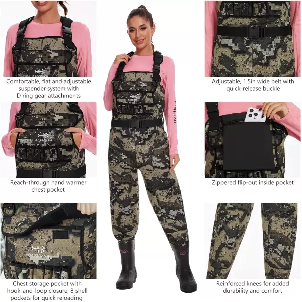 BASSDASH Women Neoprene Chest Waders Desolve Bare Camo for Fishing Hunting with 600 Grams Insulated Rubber Boot FootBoot Foot  Bare Camo