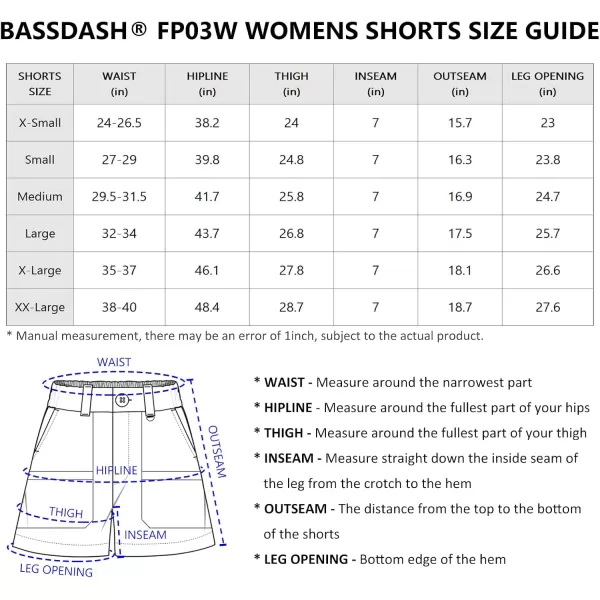 BASSDASH Womens 7 Fishing Shorts UPF 50 Water Resistant Quick Dry Lightweight Hiking Cargo Shorts with Pockets FP03WBlack