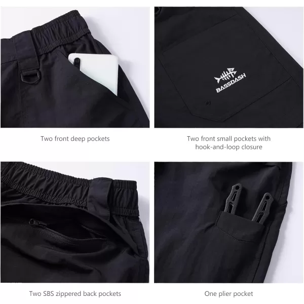 BASSDASH Womens 7 Fishing Shorts UPF 50 Water Resistant Quick Dry Lightweight Hiking Cargo Shorts with Pockets FP03WBlack