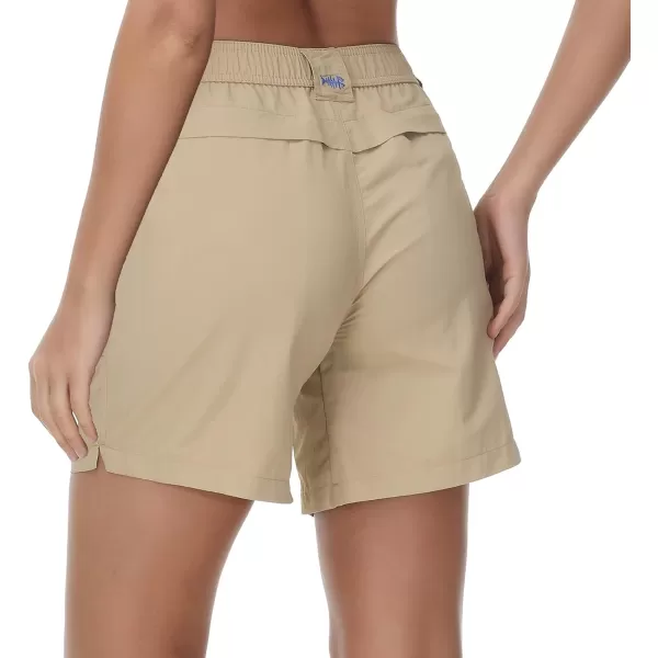 BASSDASH Womens 7 Fishing Shorts UPF 50 Water Resistant Quick Dry Lightweight Hiking Cargo Shorts with Pockets FP03WKhaki