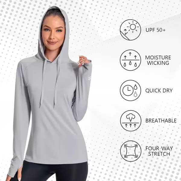 BASSDASH Womens UPF 50 Hiking Fishing Hoodie UV Shirt Long Sleeve Outdoor Activewear Breathable Lightweight StretchLight Grey