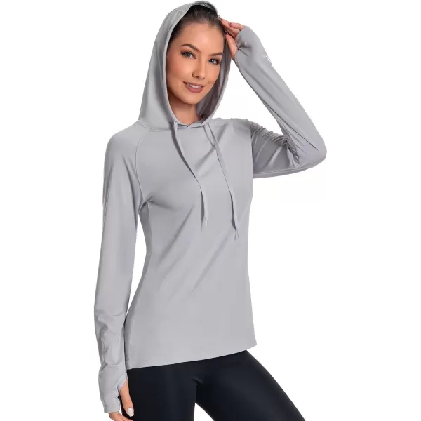 BASSDASH Womens UPF 50 Hiking Fishing Hoodie UV Shirt Long Sleeve Outdoor Activewear Breathable Lightweight StretchLight Grey