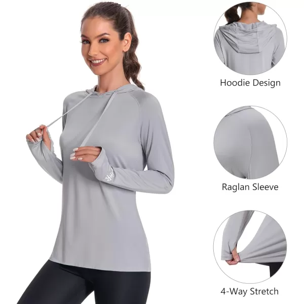 BASSDASH Womens UPF 50 Hiking Fishing Hoodie UV Shirt Long Sleeve Outdoor Activewear Breathable Lightweight StretchLight Grey